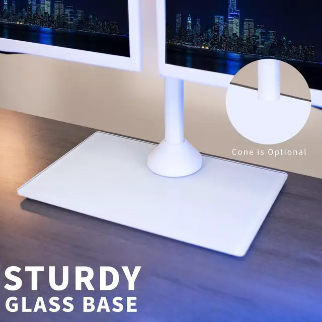 Alt view image 3 of 14 - VIVO White Dual Monitor Stand Adjustable Mount w/ Freestanding Glass Base for Two Screens up to 32" (STAND-V002FGW)