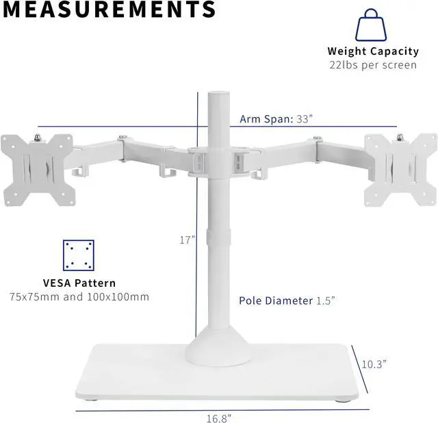 Alt view image 6 of 14 - VIVO White Dual Monitor Stand Adjustable Mount w/ Freestanding Glass Base for Two Screens up to 32" (STAND-V002FGW)