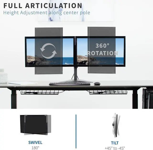 Alt view image 4 of 7 - VIVO Dual 13" to 30" Monitor Free Standing Desk Mount Stand, Heavy Duty, Fully Adjustable | Fits 2 Screens (STAND-V200F)