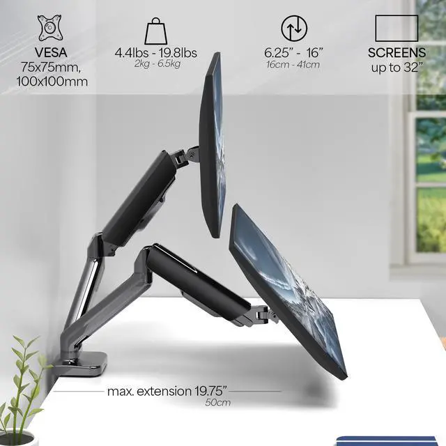 Alt view image 5 of 9 - VIVO Dual Monitor Counterbalance Mechanical Spring Desk Mount Stand | Fits Screens up to 32" (STAND-V002O)