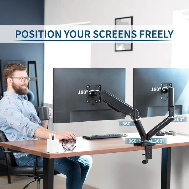 Alt view image 4 of 9 - VIVO Dual Monitor Counterbalance Mechanical Spring Desk Mount Stand | Fits Screens up to 32" (STAND-V002O)