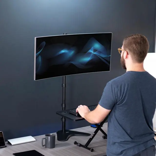 Alt view image 4 of 7 - VIVO Extra Tall Single Monitor Adjustable Desk Stand for 1 Screen 13" to 27"