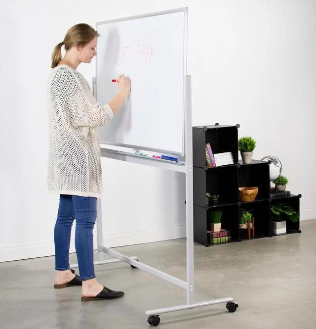 Alt view image 4 of 7 - VIVO Mobile Dry Erase Board 48" x 32" Double Sided Magnetic Whiteboard Aluminum Frame Rolling Stand (CART-WB48S)