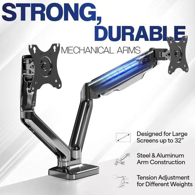 Alt view image 3 of 9 - VIVO Dual Monitor Counterbalance Mechanical Spring Desk Mount Stand | Fits Screens up to 32" (STAND-V002O)