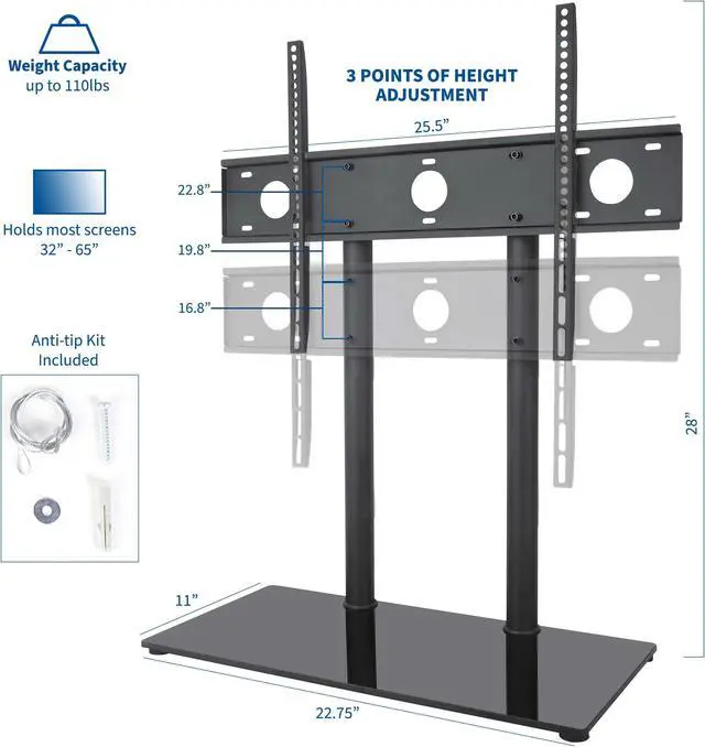 Alt view image 2 of 7 - VIVO Black Universal Economic 32" to 65" LCD Flat Screen TV Table Top Stand | VESA Mount with Glass Base (STAND-TV00H)