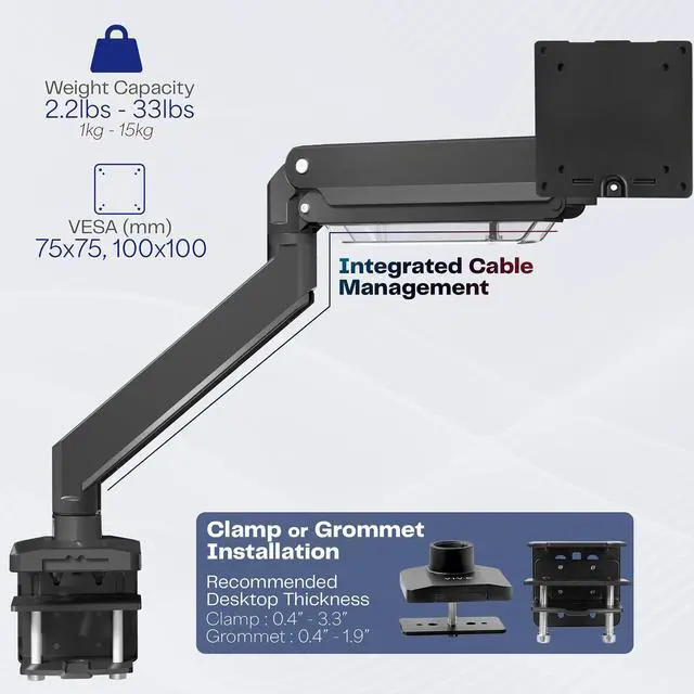 Alt view image 5 of 8 - VIVO Aluminum Single Pneumatic Monitor Desk Mount, Fits Ultrawides up to 49"