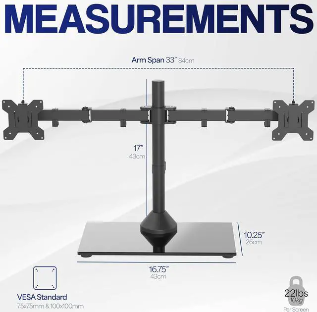 Alt view image 4 of 15 - VIVO Dual Monitor Mount w/ Glass Base Stand for 2 Computer Screens up to 32"