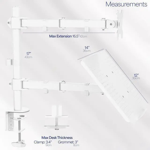 Alt view image 4 of 14 - VIVO White Adjustable Laptop & Monitor Desk Mount Stand, Fits 1 Screen up to 32"