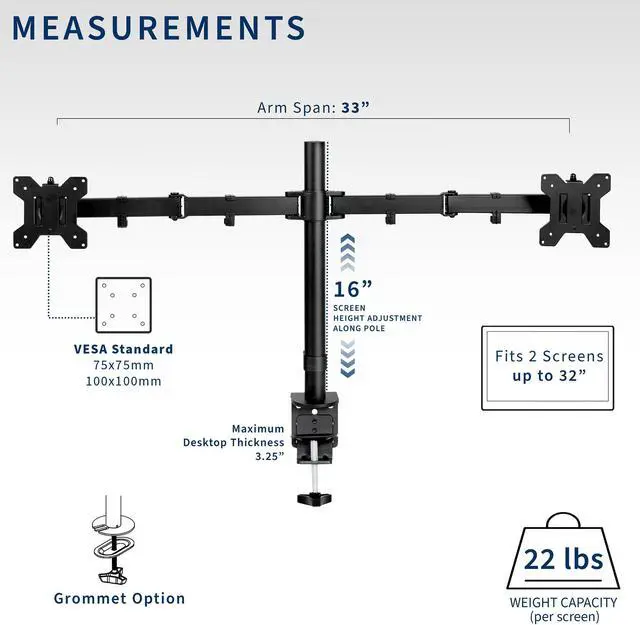 Alt view image 14 of 15 - VIVO Black Dual Monitor Desk Mount Adjustable Stand, Fits Screens up to 32"