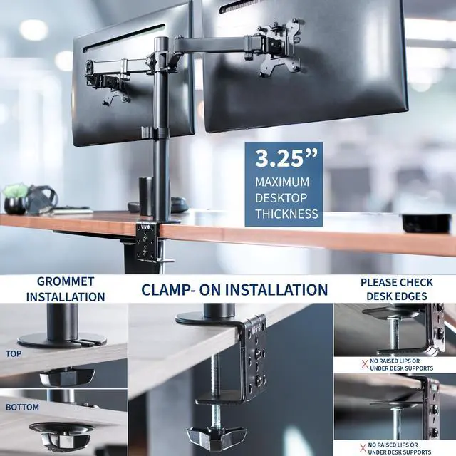 Alt view image 5 of 15 - VIVO Black Dual Monitor Desk Mount Adjustable Stand, Fits Screens up to 32"