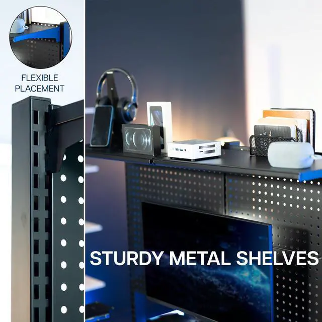 Alt view image 5 of 6 - VIVO Steel Triple Clamp 47 x 31 inch Desk Pegboard System with 2 Monitor Mounts and Storage Shelf, PP-DK48SB