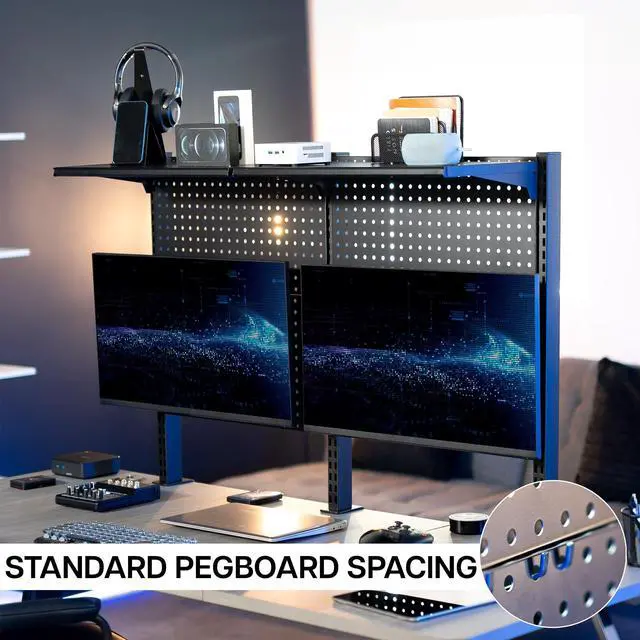 Alt view image 6 of 6 - VIVO Steel Triple Clamp 47 x 31 inch Desk Pegboard System with 2 Monitor Mounts and Storage Shelf, PP-DK48SB