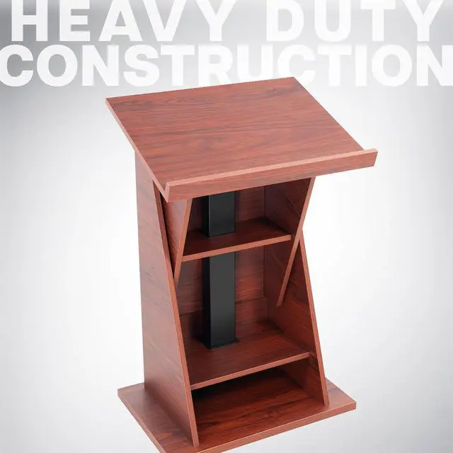 Alt view image 6 of 7 - VIVO Pneumatic Height Adjustable Podium, Lectern with 24 inch Platform and Storage Shelves, Dark Walnut, STAND-PDMH