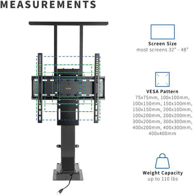 Alt view image 3 of 7 - VIVO TV Motorized Vertical Stand Lift 32" to 48" | Height Adjustable Mount