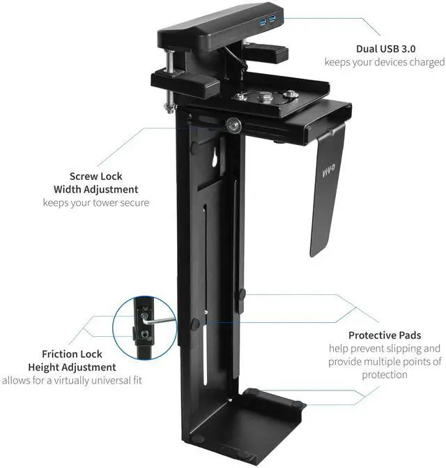Alt view image 2 of 8 - VIVO Clamp-on Desk and Wall PC Mount with USB, Computer Holder with Swivel
