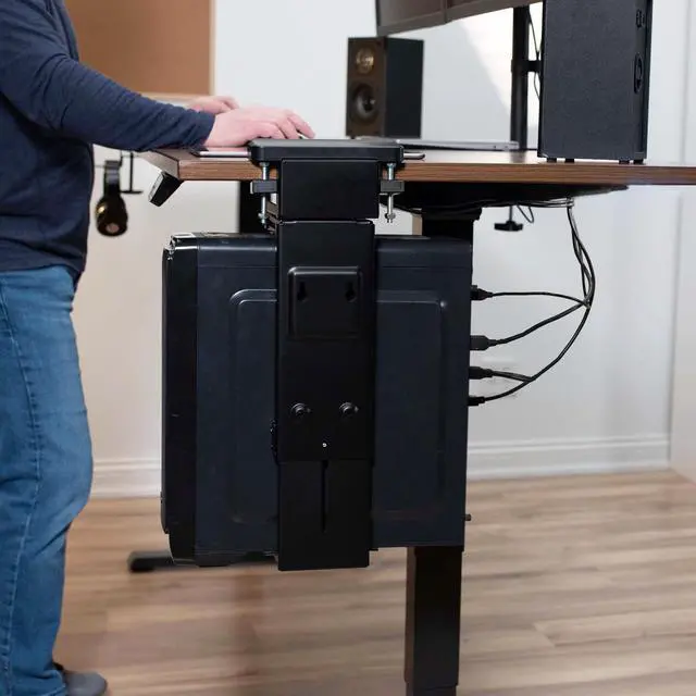 Alt view image 7 of 8 - VIVO Clamp-on Desk and Wall PC Mount with USB, Computer Holder with Swivel