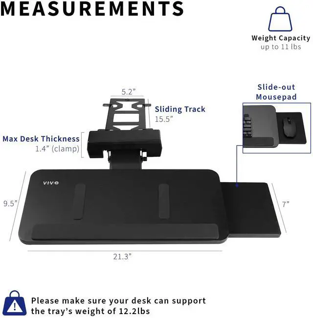 Alt view image 3 of 7 - VIVO Adjustable Keyboard Tray with Slide-Out Mouse Pad, Under Table Desk Mount