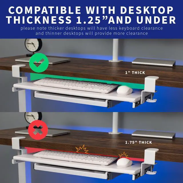 Alt view image 3 of 7 - VIVO White Extra Sturdy Clamp-on Computer Keyboard Tray with Pencil Drawer