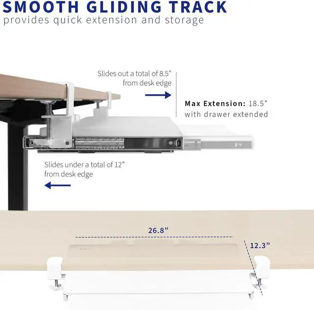 Alt view image 6 of 7 - VIVO White Extra Sturdy Clamp-on Computer Keyboard Tray with Pencil Drawer