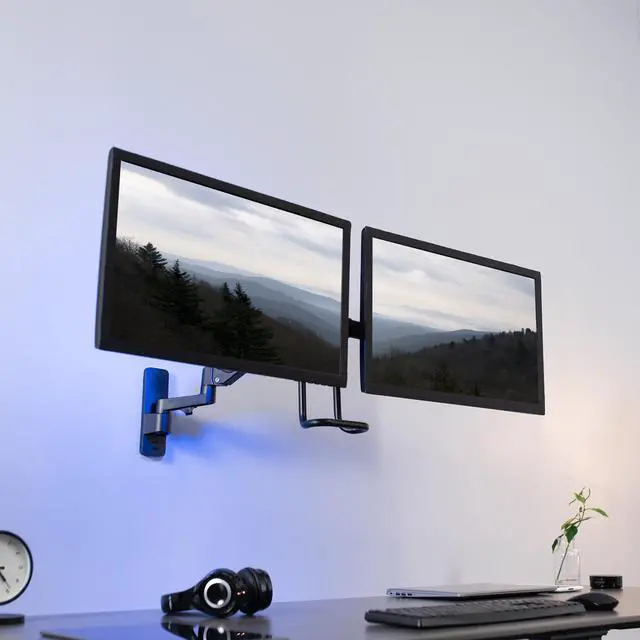 Alt view image 2 of 7 - VIVO Dual Monitor Pneumatic Wall Mount, Fits 2 Screens up to 27" or 1 up to 49"