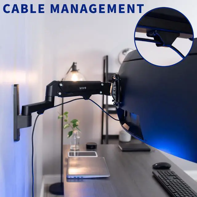 Alt view image 7 of 7 - VIVO Dual Monitor Pneumatic Wall Mount, Fits 2 Screens up to 27" or 1 up to 49"