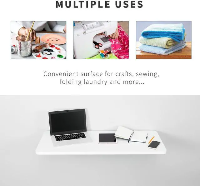 Alt view image 4 of 7 - VIVO White Wall Mounted Folding 43 inch Workbench, Fold Away Workstation with Adjustable Steel Brackets (MOUNT-SF1FW)