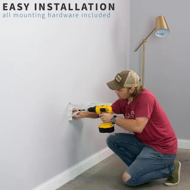 Alt view image 7 of 7 - VIVO White Wall Mounted Folding 43 inch Workbench, Fold Away Workstation with Adjustable Steel Brackets (MOUNT-SF1FW)