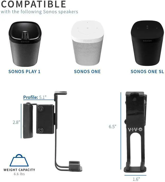 Alt view image 6 of 7 - VIVO Black Dual Adjustable Wall Speaker Mounts Designed for Sonos One, SL, and Play:1 Audio Speakers (MOUNT-PLAY1B)