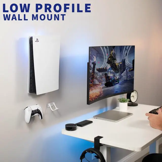 Alt view image 2 of 7 - VIVO White Wall & Under Desk Mount Designed for PS5 & PS5 Slim Console