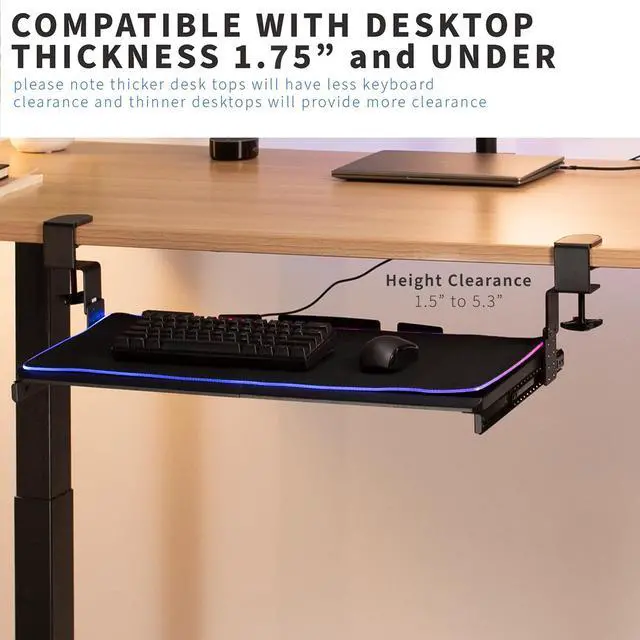 Alt view image 3 of 7 - VIVO Black Clamp-on Height Adjustable Under Desk Keyboard Tray with RGB Pad, 27" x 11" Gaming Platform (MOUNT-KB05GP)