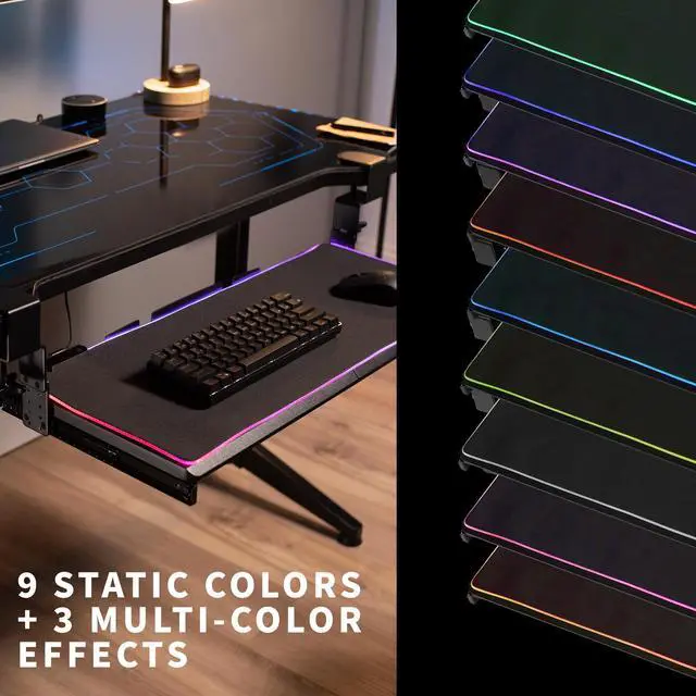 Alt view image 2 of 7 - VIVO Black Clamp-on Height Adjustable Under Desk Keyboard Tray with RGB Pad, 27" x 11" Gaming Platform (MOUNT-KB05GP)