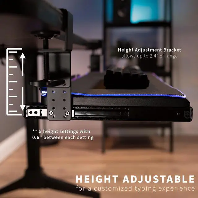 Alt view image 4 of 7 - VIVO Black Clamp-on Height Adjustable Under Desk Keyboard Tray with RGB Pad, 27" x 11" Gaming Platform (MOUNT-KB05GP)