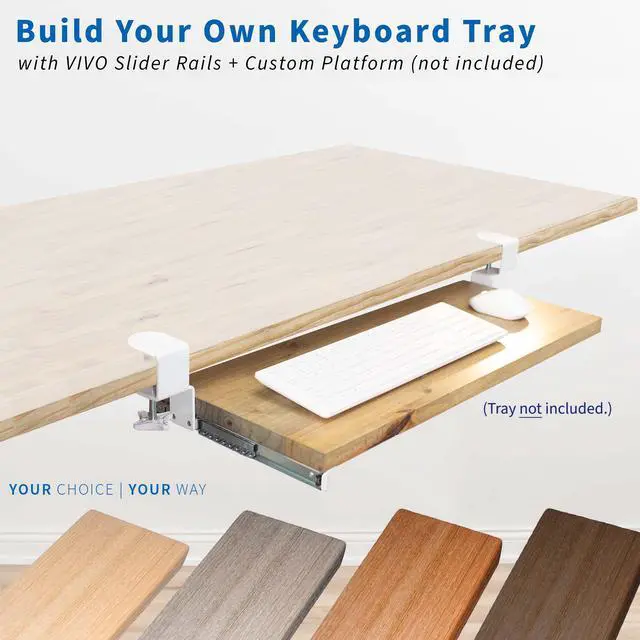 Alt view image 2 of 7 - VIVO White Extra Sturdy Clamps & Rails for Custom Wood Keyboard Tray - Pack of 2