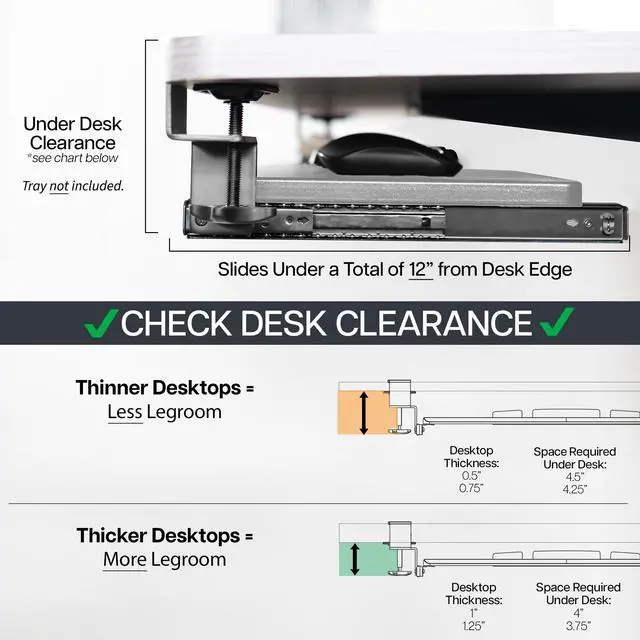 Alt view image 5 of 7 - VIVO White Extra Sturdy Clamps & Rails for Custom Wood Keyboard Tray - Pack of 2