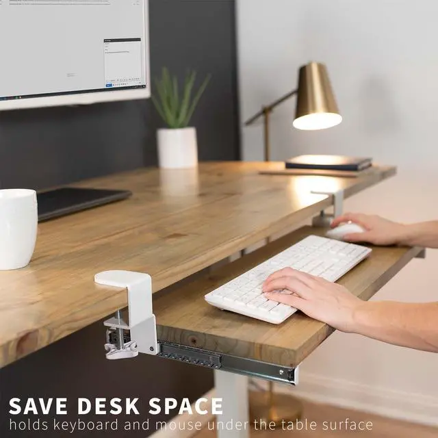 Alt view image 7 of 7 - VIVO White Extra Sturdy Clamps & Rails for Custom Wood Keyboard Tray - Pack of 2