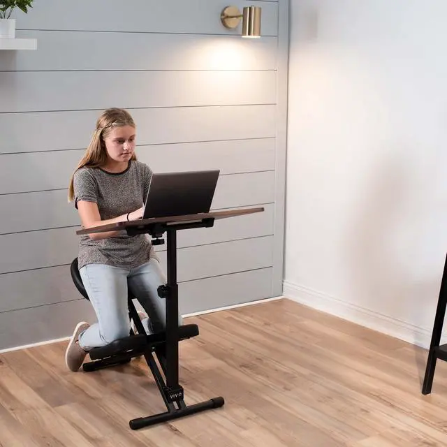 Alt view image 2 of 7 - VIVO Ergonomic Kids' Kneeling Chair and Desk, Dark Wood Top, Black Chair