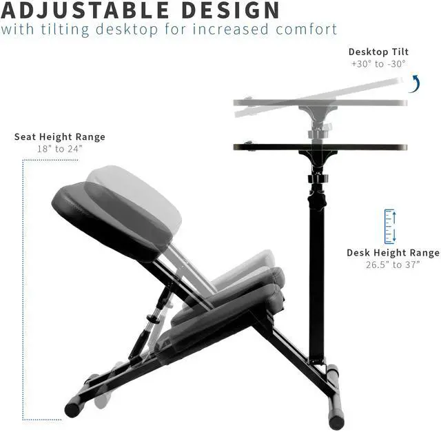 Alt view image 3 of 7 - VIVO Ergonomic Kids' Kneeling Chair and Desk, Dark Wood Top, Black Chair
