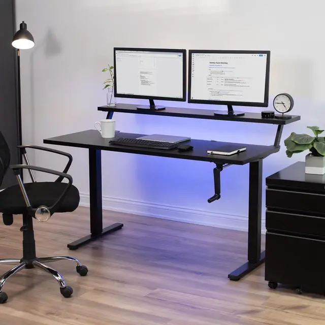 Alt view image 2 of 7 - VIVO Manual 55 x 30 Stand Up Desk, Black Dual Tier Table Top, Black Frame