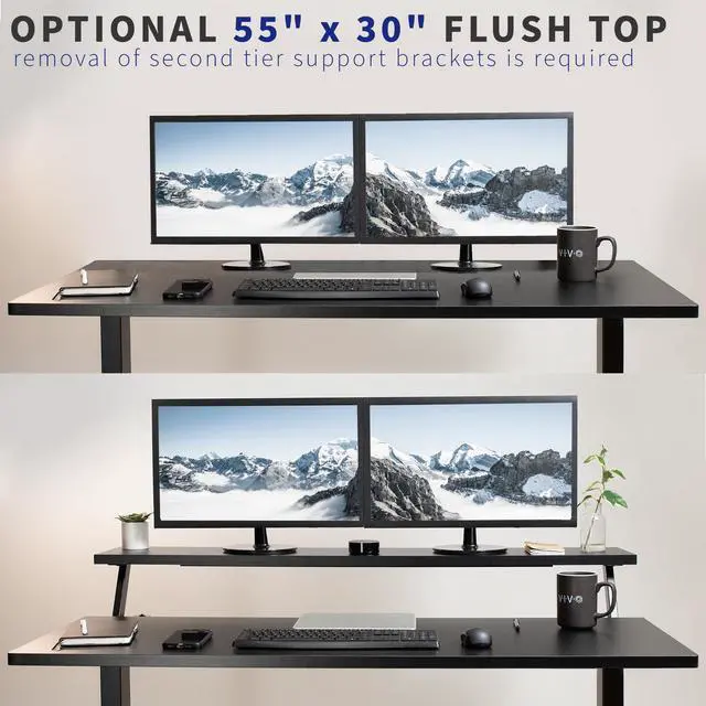 Alt view image 7 of 7 - VIVO Manual 55 x 30 Stand Up Desk, Black Dual Tier Table Top, Black Frame