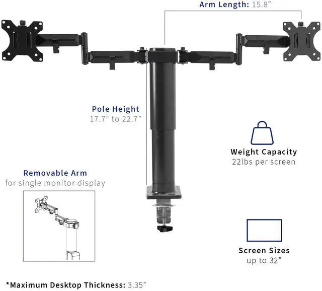 Alt view image 6 of 7 - VIVO Black 63" x 32" Electric Stand Up Desk with Motorized Dual Monitor Mount and 3 Section Table Top (DESK-KIT-SET1B)