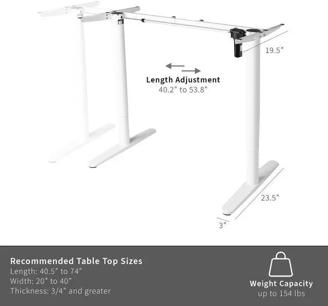 Alt view image 6 of 7 - VIVO White Electric Single Motor Stand Up Height Adjustable Desk Frame