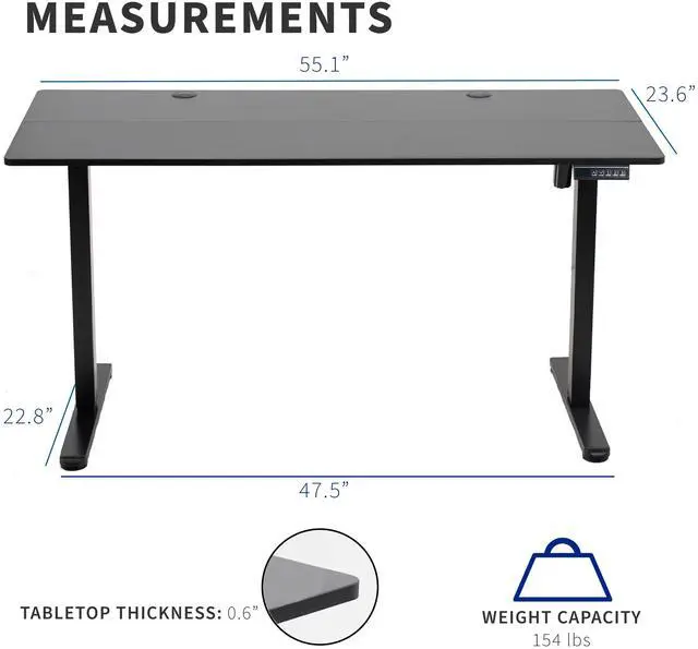 Alt view image 3 of 7 - VIVO Black 55" x 24" Electric Sit Stand Desk, Ergonomic Standing Height Adjustable Workstation (DESK-E155TB)