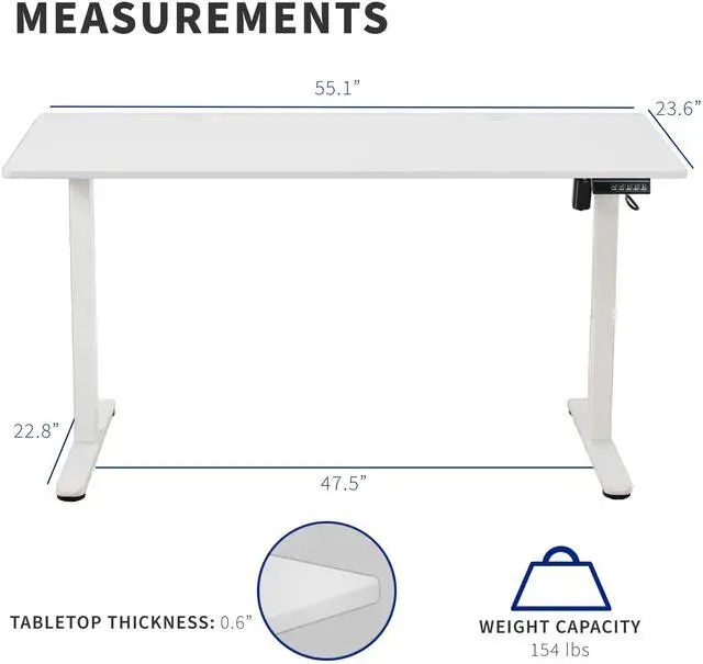 Alt view image 3 of 7 - VIVO White 55" x 24" Electric Sit Stand Desk, Height Adjustable Workstation