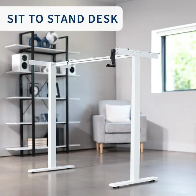 Alt view image 2 of 7 - VIVO White Manual Height Adjustable Stand Up Desk Frame Crank Ergonomic System