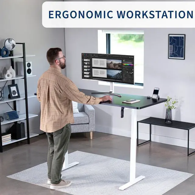 Alt view image 3 of 7 - VIVO White Manual Height Adjustable Stand Up Desk Frame Crank Ergonomic System