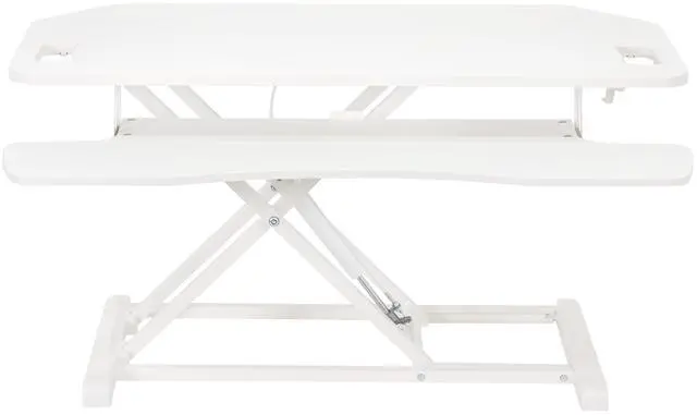 Main image of VIVO White Height Adjustable Corner Desktop Monitor Riser 38" Sit Stand Tabletop