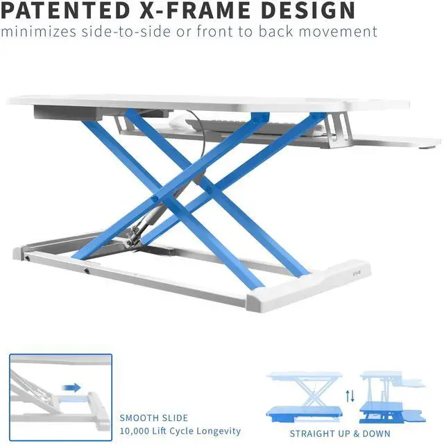 Alt view image 5 of 7 - VIVO White Height Adjustable Corner Desktop Monitor Riser 38" Sit Stand Tabletop