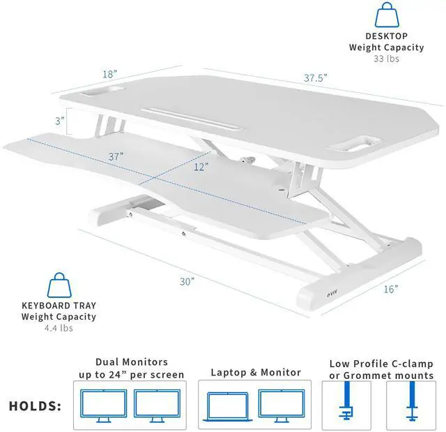 Alt view image 3 of 7 - VIVO White Height Adjustable Corner Desktop Monitor Riser 38" Sit Stand Tabletop