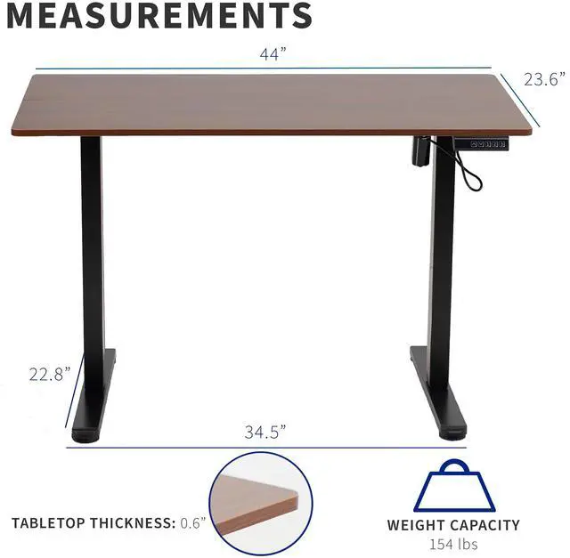 Alt view image 3 of 7 - VIVO Electric 44" x 24" Sit Stand Desk Workstation, Dark Wood Top, Black Frame