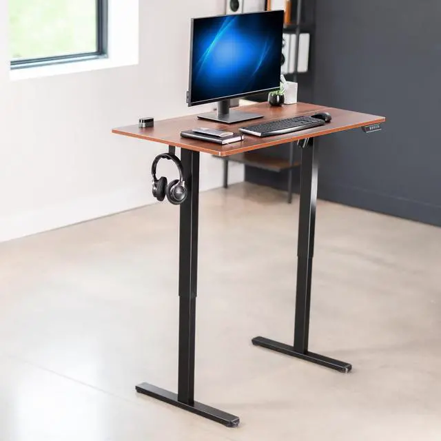 Alt view image 2 of 7 - VIVO Electric 44" x 24" Sit Stand Desk Workstation, Dark Wood Top, Black Frame